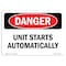 Signmission OSHA Danger Sign, Unit Starts Automatically, 10in X 7in Decal, 10" W, 7" H, Landscape OS-DS-D-710-L-2516 - alternate 1